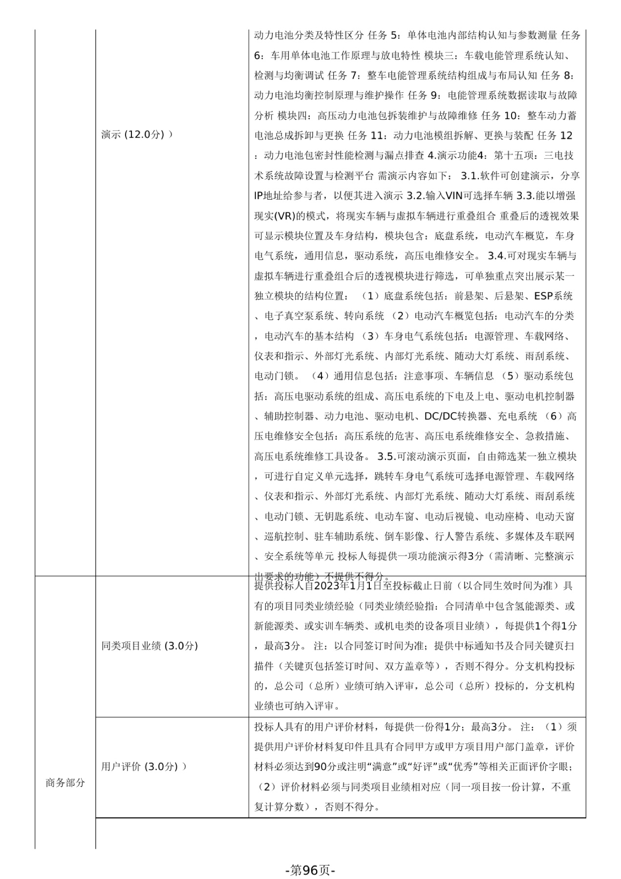 采购文件中车辆AR智能识别现场演示评分条款页面